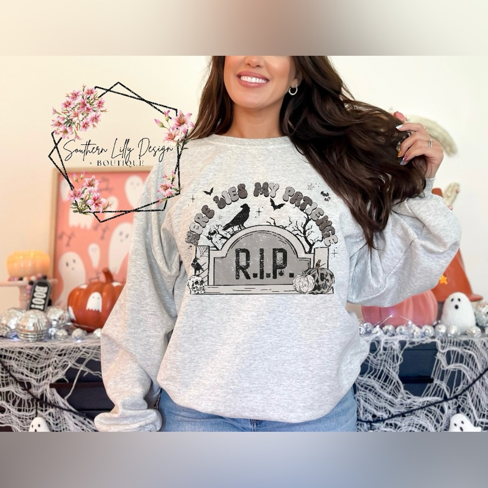 RIP My Patience Gray Halloween Graphic Sweatshirt
